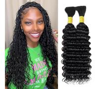 Human Braiding Hair for Boho Braids Human 100g Curly Wavy Brazilian Virgin Hair for Braiding Knotless 12A Water Wave No Weft Bulk Bohemian Natural Black 1B#, 16 Inch