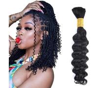 Human Braiding Hair for Boho Braids Human 50g 14 Inch Curly Boho Hair for Braiding Knotless 12A Deep Wave Bulk Bohemian 1 Bundles/Pack Natural Color