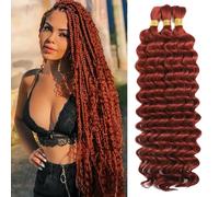 Human Braiding Hair for Boho Braids Human Hair 3 Bundles/Pack 110g 22 Inch Deep Wave Bulk Human Hair for Braiding Curly Knotless 12A Brazilian Virgin Copper