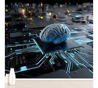 Human Brain High Tech Wall Sticker, Circuit Board Chip Murals Self Adhesive Photo, Flash Circuit Wallpaper PVC Murals for Bedroom, Living Room Wall Art 260x175 cm