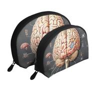 Human Brain Print Makeup Bag Set 2-Piece Portable Clutch Pouch Travel Cosmetic Pouches Toiletry Bags for Daily Storage & Travel Organization