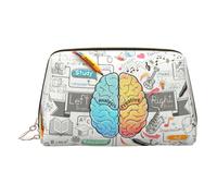 Human Brain Print Premium Leather Toiletry Travel Pouch with Waterproof Portable Pouch Open Flat Makeup Bag