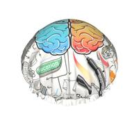 Human Brain Printed Double-Layer Shower Cap, Reusable Shower Cap, Suitable For Various Hair Lengths