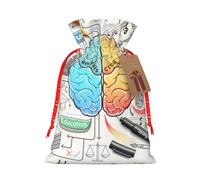 Human Brain Printed Drawstring Plaid Linen Gift Bag Chic & Festive Gift Packaging For Party Decor