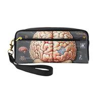 Human Brain Printed Leather Makeup Bags with Wrist Strap Portable Travel Toiletry Bag Cosmetic Organizer Bag for Women