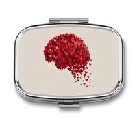 Human Brain Red Hearts Pill Box 2 Compartment Portable Medicine Pill Case Travel Pill Organizer for Pocket Purse