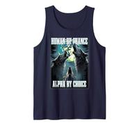 Human by Chance Alpha by Choice Funny Alpha Wolf Meme Tank Top, Men, Navy Blue, Medium