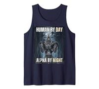 Human by Day Alpha by Night Wolf Meme Tank Top, Men, Navy Blue, Large