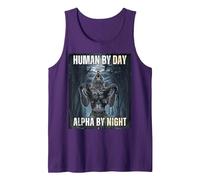 Human by Day Alpha by Night Wolf Meme Tank Top, Men, Purple, Large