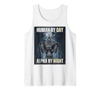 Human by Day Alpha by Night Wolf Meme Tank Top, Men, White, Small