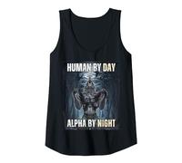 Human by Day Alpha by Night Wolf Meme Tank Top, Women, Black, Medium