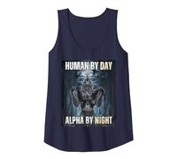 Human by Day Alpha by Night Wolf Meme Tank Top, Women, Navy Blue, Medium