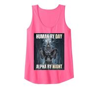 Human by Day Alpha by Night Wolf Meme Tank Top, Women, Neon Pink, X-Large