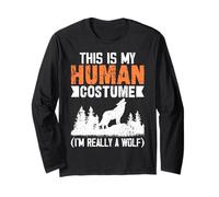 Human Costume I'm Really A Wolf Howling Distressed Design Long Sleeve T-Shirt