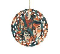 Human Face Pattern Ceramic Ornament,Round Ornaments with Hole Easy to Hang,Hanging Ornament for Wedding Party Home Window Garden Christmas Day Decor