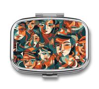 Human Face Pattern Pill Organizer 2 Compartments Small Pill Box Pocket Wallet Portable Travel Pill Case Metal Medicine Organizer