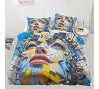 Human Figure Sculpture Duvet Cover Double Size,Geometric Color Blocks Bedding Set for Kids Teens Couple Adults Room Decor,Architectural Art Comforter Cover 2 Pillowcase,No Comforter