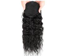 Human Hair Afro Kinky Curly Drawstring Ponytail for Women,Ponytails Extension Natural Black for Daily Use(Black Water Wave,28 inch)