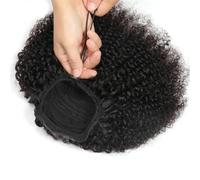 Human Hair Afro Kinky Curly Ponytails with Drawstring for Black Women, Puff Ponytail Extension Natural Black for Daily Use(20inch)