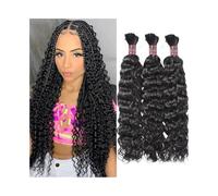 Human Hair Bulk for Boho Braids Water Wave Brazilian Remy No Weft Hair Extensions Natural Color(22 24 26)