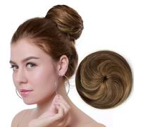 Human Hair Bun Extensions For Women, Drawstring Bun Updo Donut Chignon,Real Hair Fake Ballet Bun for Women & Girls, Messy Bun Hair Piece for Effortless Style (Brown Highlights Honey)