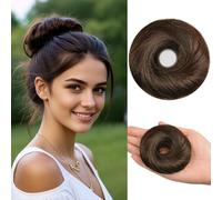 Human Hair Bun Messy Bun Straight Hairpiece 100% Real Human Hair with Elastic Rubber Band for Women Bun Extensions (#2 Dark Brown)