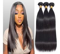 Human Hair Bundles 12A Brazilian Straight Human Hair Bundles 100% Unprocessed Remy Straight Weave Bundles Human Hair Double Weft Hair Bundles 295-300g Total Natural Color 18 20 22 Inch 295-300g Total