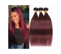 Human Hair Bundles 1B/99J Burgundy Human Hair Bundles Ombre Straight Brazilian Virgin Weave Hair Extensions Hair Extension(10 12 14)