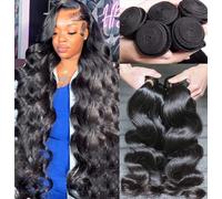 Human Hair Bundles Body Wave Brazilian Virgin 12A Grade 22 24 26 28 100% Unprocessed Human Hair Extensions Body Weave 4 Bundles Deals Double Weft Human Hair Natural Color for Black Women