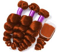 Human Hair Bundles Bundles with Closure Body Wave Brazilian Human Hair Weave Bundles with Closure Lace Frontal #350 Ginger Color Remy Hair Hair Weave Bundles(13" x 4",22 22 22 and20)