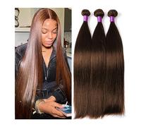 Human Hair Bundles Chocolate Brown Straight Human Hair Bundles 10-32inch Remy 100% Virgin Human Hair #4 Brazilian Hair Weave 1/3/4 Bundles Hair Extension(32 32 32)