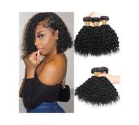 Human Hair Bundles Short Kinky Curly Human Hair Bundles Natural Color 1/3/4 Bundles Brazilian Virgin Hair Weave Hair Extension(8 10 12 12)
