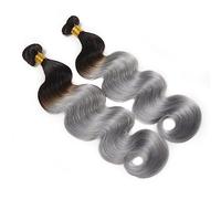 Human Hair Bundles Silver Body Wave Bundles 100% Human Hair 1/3 PCS Ombre Grey Two Tone Hair Extensions Remy Human Hair Bundles Hair Extensions(1PC 24inches)