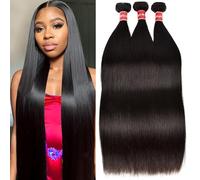 Human Hair Bundles Straight 26" 28" 30" 12A 12A 100% Unprocessed Human Hair 3 Bundles Natural Black Color Hair Extensions for Black Women