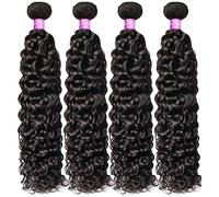 Human Hair Bundles Water Wave Bundles Brazilian Hair Weave Bundles 3/4 Pc Human Hair Bundles Natural Black Remy Hair Extensions Hair Extension(24 24 26 26)