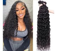 Human Hair Bundles Water Wave Human Hair Bundles Curly Deep Wave Brazilian Human Hair Remy Hair 100% Human Hair Natural Natural Black for Black Women Hair Extensions(Size:REMY HAIR_24INCHES 1 PC)