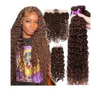Human Hair Bundles Water Wave Human Hair Bundles with Closure Peruvian Remy Hair Weave Bundles with Frontal Transparent Lace Closure Hair Extension(13" x 4",14 14 14 14 and12)