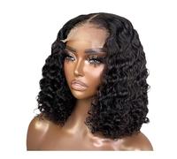 Human Hair Curly Bob Wig, Water Wave 4x4 Lace Wig for Beginner Friendly Glueless Wear and Go Natural Hairline(14inch)
