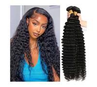 Human Hair Deep Wave Brazilian Remy Hair Bundles 1/3/4 Natural Color 100% Water Wave Curly Human Hair Extension for Women Hair Extensions(14 14 14 14)