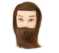 Human Hair Male Mannequin Head With Hair Beard Practice Manikin Hairdresser Cosmetology Training Doll Head For Hair Styling(Brown)