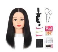 Human Hair Mannequin Head Hair Styling Training Head Professional Cosmetology Manikin Head for Hairdresser with Free Clamp(Black 16)