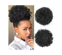Human Hair Messy Buns Afro Puff Drawstring Ponytail Extension for Black Women Premium 1B-120 gram Short Synthetic Afro Puff Ponytail for Natural Hair Bun Hair Piece(1B)