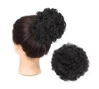 Human Hair Messy Buns Afro Puff Drawstring Ponytail Extension for Black Women, Short Kinkys Curly Synthetic Afro Chignon Hairpieces Updo Hair Extensions Bun Hair Piece(6inch Dark Black)