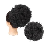 Human Hair Messy Buns Afro Puff Drawstring Ponytail Extension for Black Women, Short Kinkys Curly Synthetic Afro Chignon Hairpieces Updo Hair Extensions Bun Hair Piece(8inch Black Color)