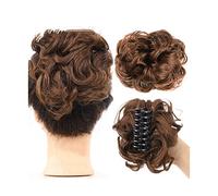 Human Hair Messy Buns Messy Bun Hair Piece Tousled Updo Hairpiece Wavy Curly Scrunchies Clip in Claw Hair Bun Synthetic Claw Clip Chignon Hair Extensions for Women Bun Hair Piece(AM10-2-30)