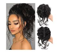 XUJUAN-0227 Human Hair Messy Buns Messy Claw Bun Curly Wavy Synthetic Hair Ponytail Extension Hairpieces for Women Bun Wig Claw in Bun Messy Chignons Hair Extensions Bun Hair Piece(SW207-2)