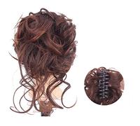 XUJUAN-0227 Human Hair Messy Buns Messy Claw Bun Curly Wavy Synthetic Hair Ponytail Extension Hairpieces for Women Bun Wig Claw in Bun Messy Chignons Hair Extensions Bun Hair Piece(SW207-2-33)