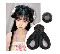 XUJUAN-0227 Human Hair Messy Buns Synthetic Chinese Ancient Wig Hanfu Headdress Hair Bun Elegant Retro Headwear Ancient Chinese Women Cosplay Wigs Accessories Bun Hair Piece(VM20)