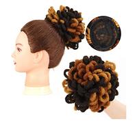 Human Hair Messy Buns Synthetic DreadLock Afro Puff Hair Bun Chignon Drawstring Ponytail Faux Locs Clip In Pony Tail Hairpieces Hair Extensions for Black Women Bun Hair Piece(4-27-30)