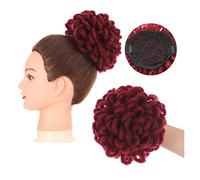 Human Hair Messy Buns Synthetic DreadLock Afro Puff Hair Bun Chignon Drawstring Ponytail Faux Locs Clip In Pony Tail Hairpieces Hair Extensions for Black Women Bun Hair Piece(Bug)